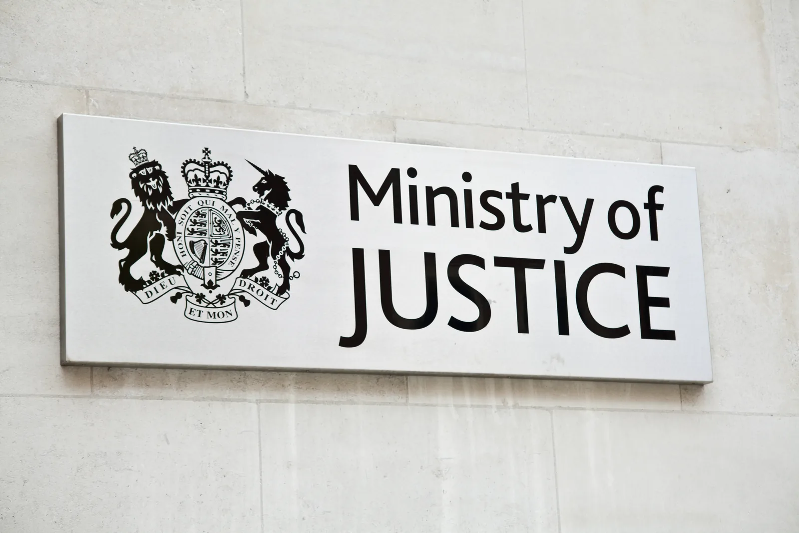 Ministry of Justice sign, the government department behind the 2026 cohabitation law reform consultation