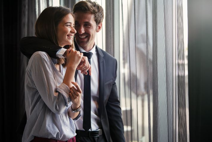 An excited couple looking forward to their wedding.