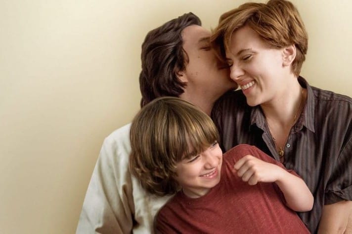 Scene from Marriage Story showing parents and child sharing a happy family moment